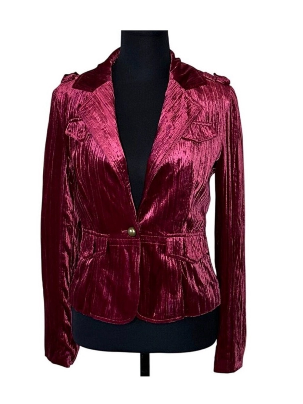 True Meaning Crushed Velvet Blazer Ruby Red Small